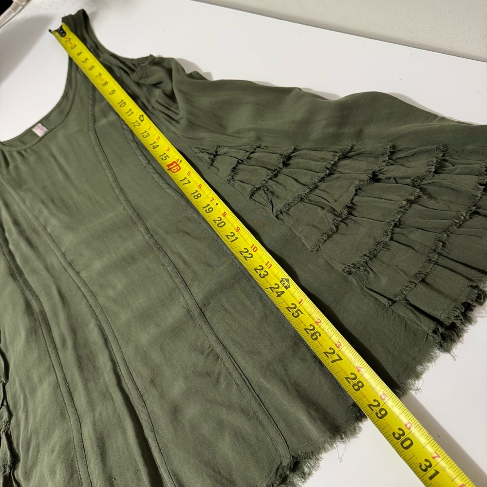 Free People whimsy ferry, layering, bohemian BoHo Olive Green Tank Top small - Picture 4 of 7